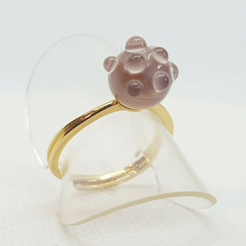 Bague réglable dorée - Perle de verre Rose Poudré et gouttes de rosée | EMPREINTES Paris - EMPREINTES Paris