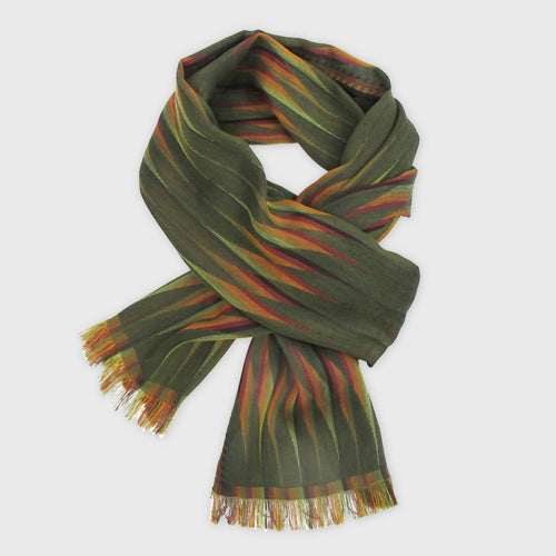 Écharpe étroite coton soie kaki multico lune | EMPREINTES Paris - EMPREINTES Paris