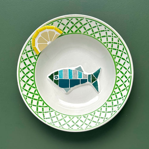Assiette murale Poiscaille résille vert pomme et citron | EMPREINTES Paris - EMPREINTES Paris