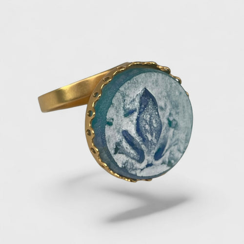 Bague réglable bleue turquoise et or motif grenouille | EMPREINTES Paris - EMPREINTES Paris