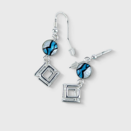 Boucles d'oreilles pendantes - Cubes suspendus - en émail et argent | EMPREINTES Paris - EMPREINTES Paris