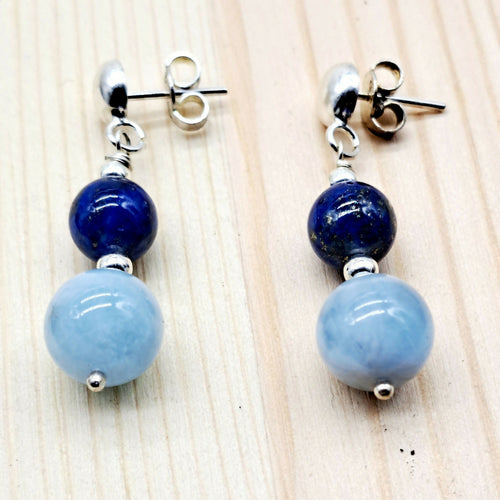 Boucles d'oreilles en argent, lapis-lazuli et aigues-marine | EMPREINTES Paris - EMPREINTES Paris