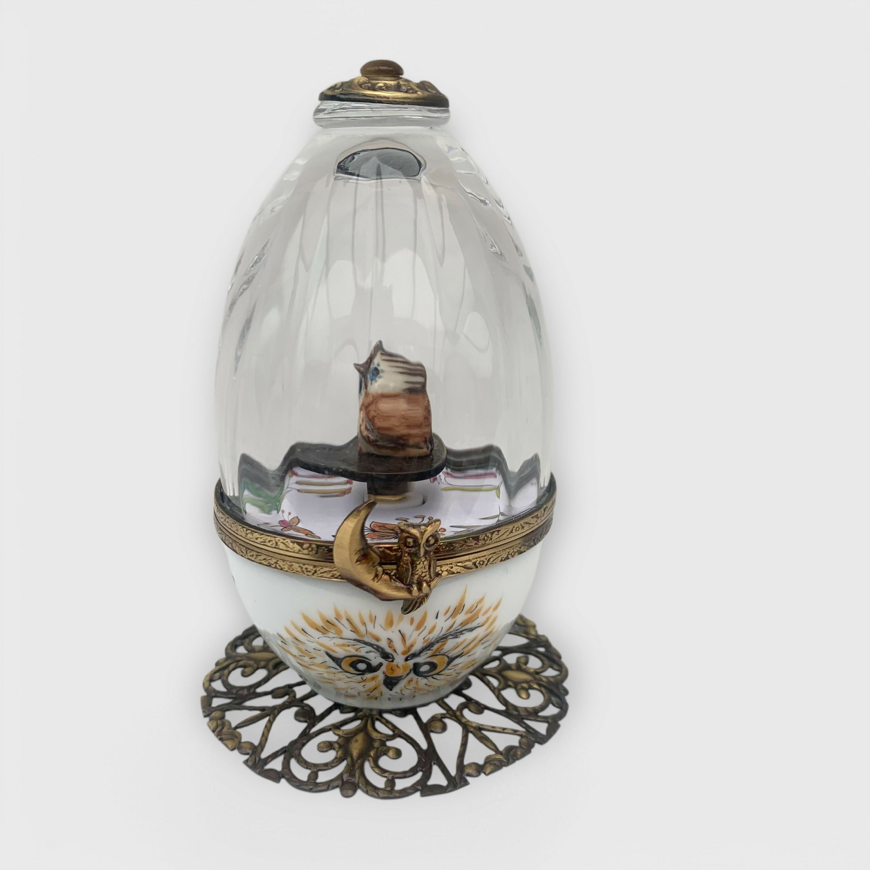 chouette_hibou_owl_cristal_automne_marron_foret_fleur_floral_cadeau-decoration_paques_automate_oeuf-style-faberge_pastel_cadeau-naissance_bebe_fete-des-meres_noce-porcelaine_limoges_enfantin_romantique_original_oeuf-collection_boite-a-musique_oeuf-musical_fanex-france | EMPREINTES Paris