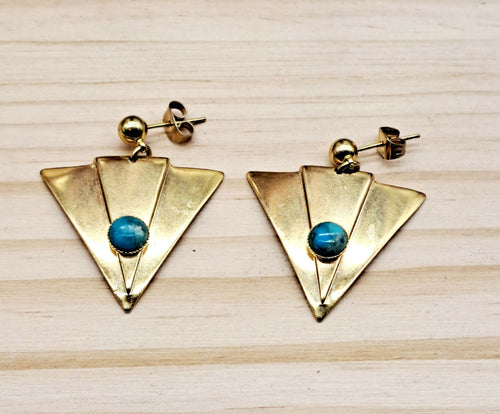 Boucles d'oreilles triangles avec turquoises | EMPREINTES Paris - EMPREINTES Paris