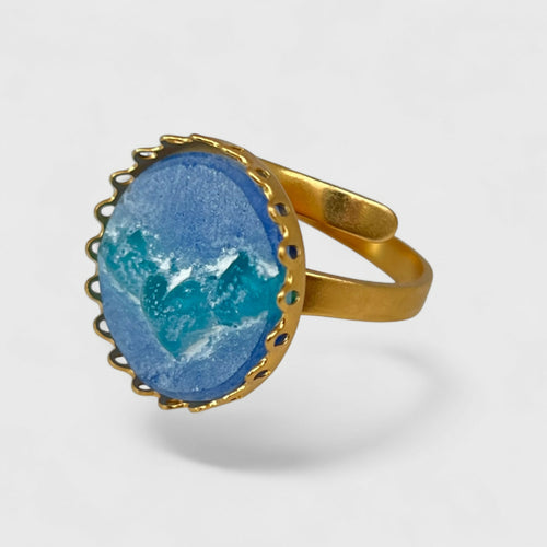 Bague réglable bleue turquoise et or motif abeille | EMPREINTES Paris - EMPREINTES Paris