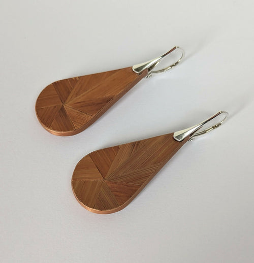 Boucles d'oreilles Gouttes avec marqueterie de paille Cuivre - crochets argent | EMPREINTES Paris - EMPREINTES Paris