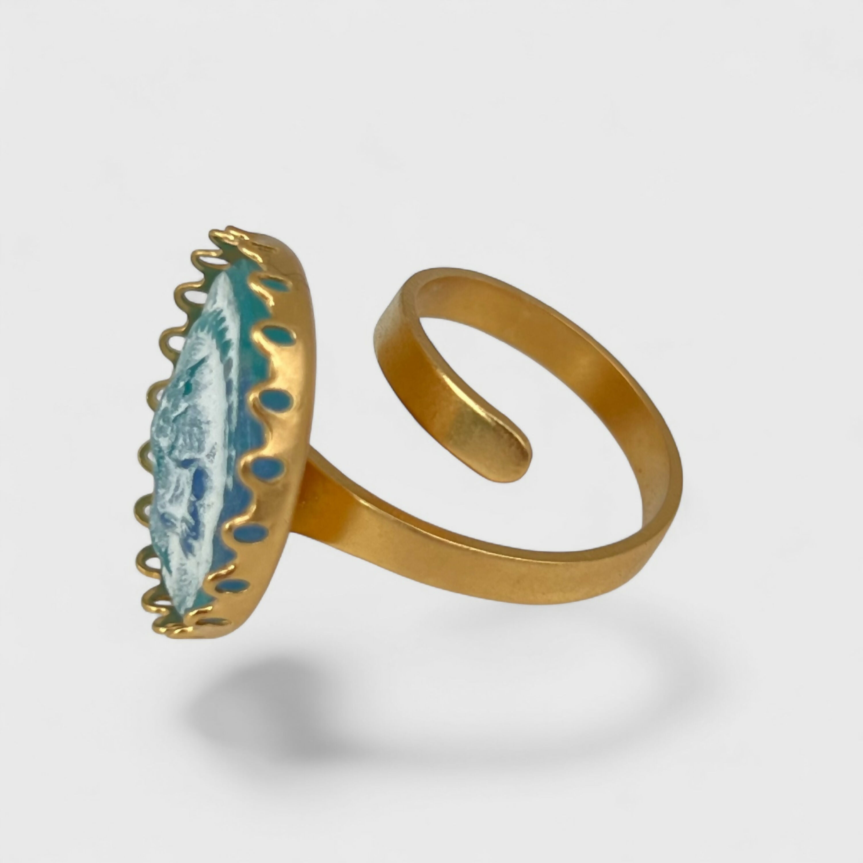 Bague réglable bleue turquoise et or motif camée femme antique | EMPREINTES Paris