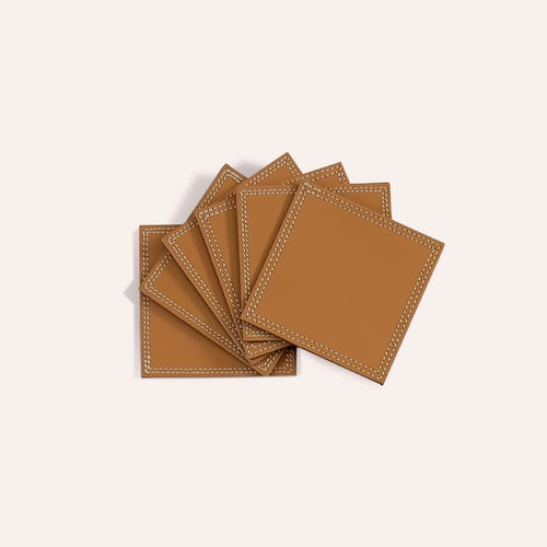 Lot de 6 sous verres en cuir Camel | EMPREINTES Paris - EMPREINTES Paris