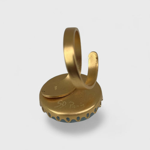 Bague réglable bleue turquoise et or motif grenouille | EMPREINTES Paris - EMPREINTES Paris