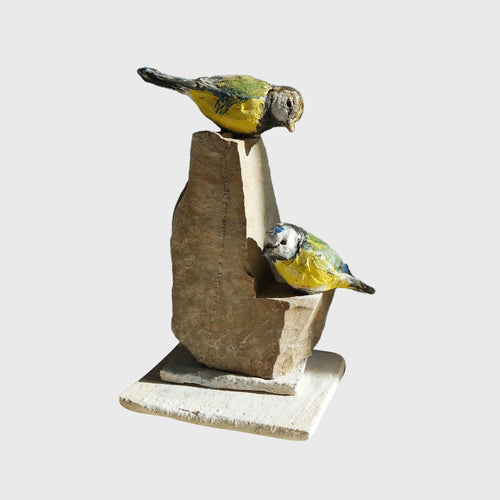 Sculpture Duo de mésanges bleues sur pierre | EMPREINTES Paris - EMPREINTES Paris