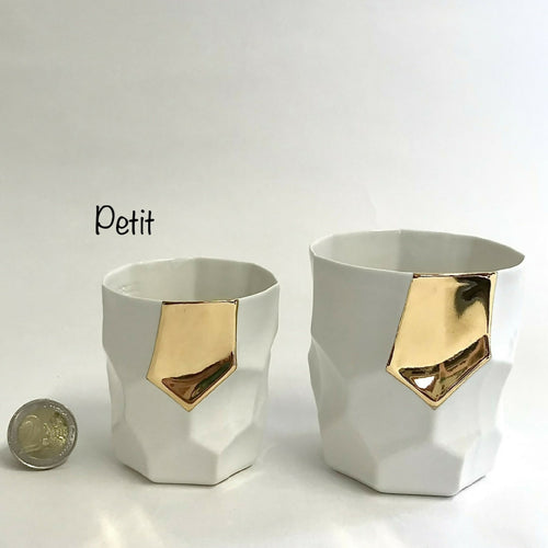 Verre facetté en porcelaine blanc et or | EMPREINTES Paris - EMPREINTES Paris
