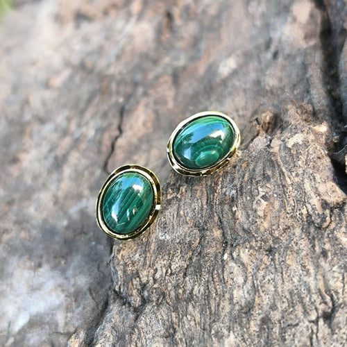 Boucles d'oreilles plaqué or Classica avec malachite | EMPREINTES Paris - EMPREINTES Paris