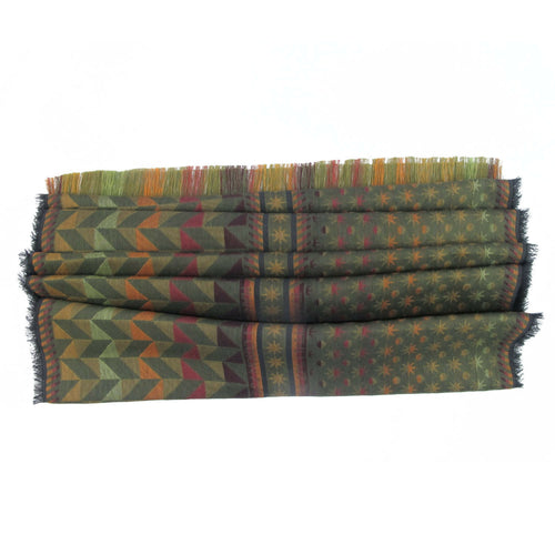 Écharpe midi coton soie multico kaki comète étoile | EMPREINTES Paris - EMPREINTES Paris