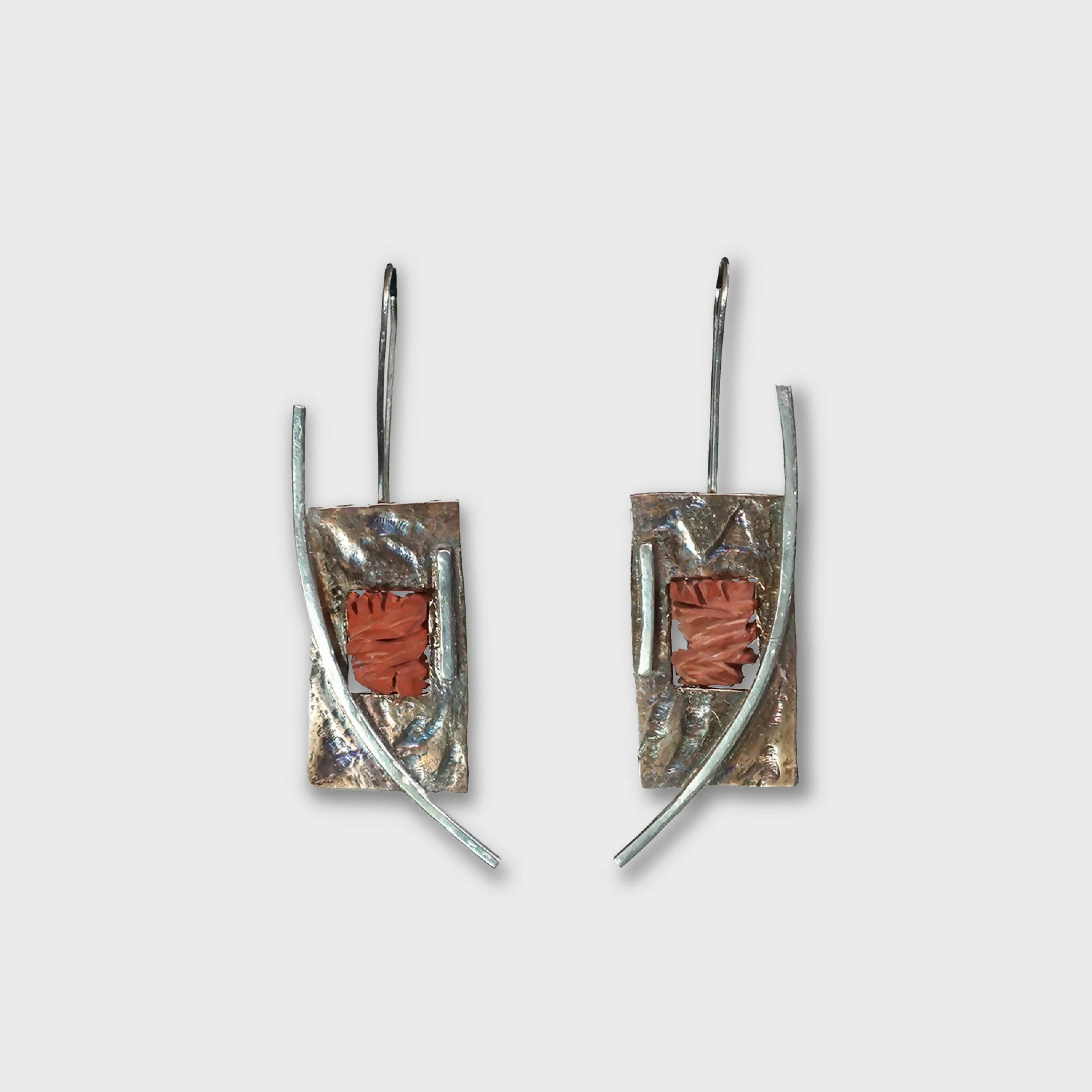 Boucles d’oreilles 81 en argent, bronze et jaspe rose | EMPREINTES Paris