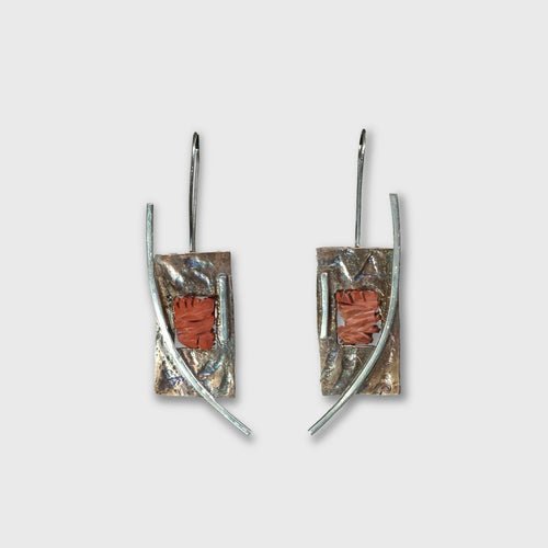 Boucles d’oreilles 81 en argent, bronze et jaspe rose | EMPREINTES Paris - EMPREINTES Paris