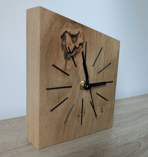 Horloge de bureau en Chêne massif et Marqueterie de paille Gris Anthracite | EMPREINTES Paris - EMPREINTES Paris