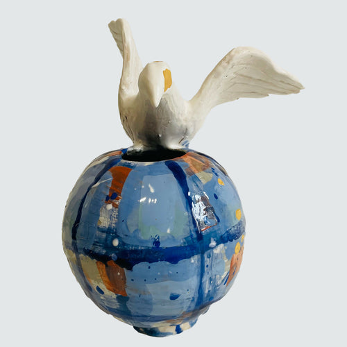 Vase boule bleu à l'Oiseau Blanc et Or | EMPREINTES Paris - EMPREINTES Paris