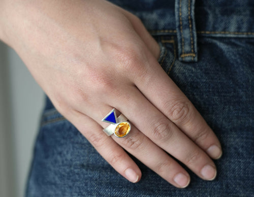 Bague Cairn Argent, Lapis lazuli et Citrine | EMPREINTES Paris - EMPREINTES Paris