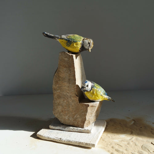 Sculpture Duo de mésanges bleues sur pierre | EMPREINTES Paris - EMPREINTES Paris