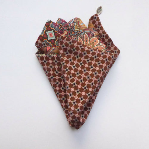 Pochette soie homme - cachemire géométrique rust | EMPREINTES Paris - EMPREINTES Paris