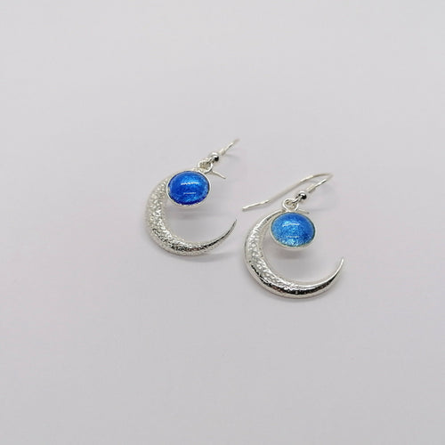 Boucles d'oreilles Lune bleue en émail sur feuille d'argent | EMPREINTES Paris - EMPREINTES Paris
