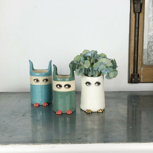 Vase Espionne bleu à bandeau, petit modèle | EMPREINTES Paris - EMPREINTES Paris