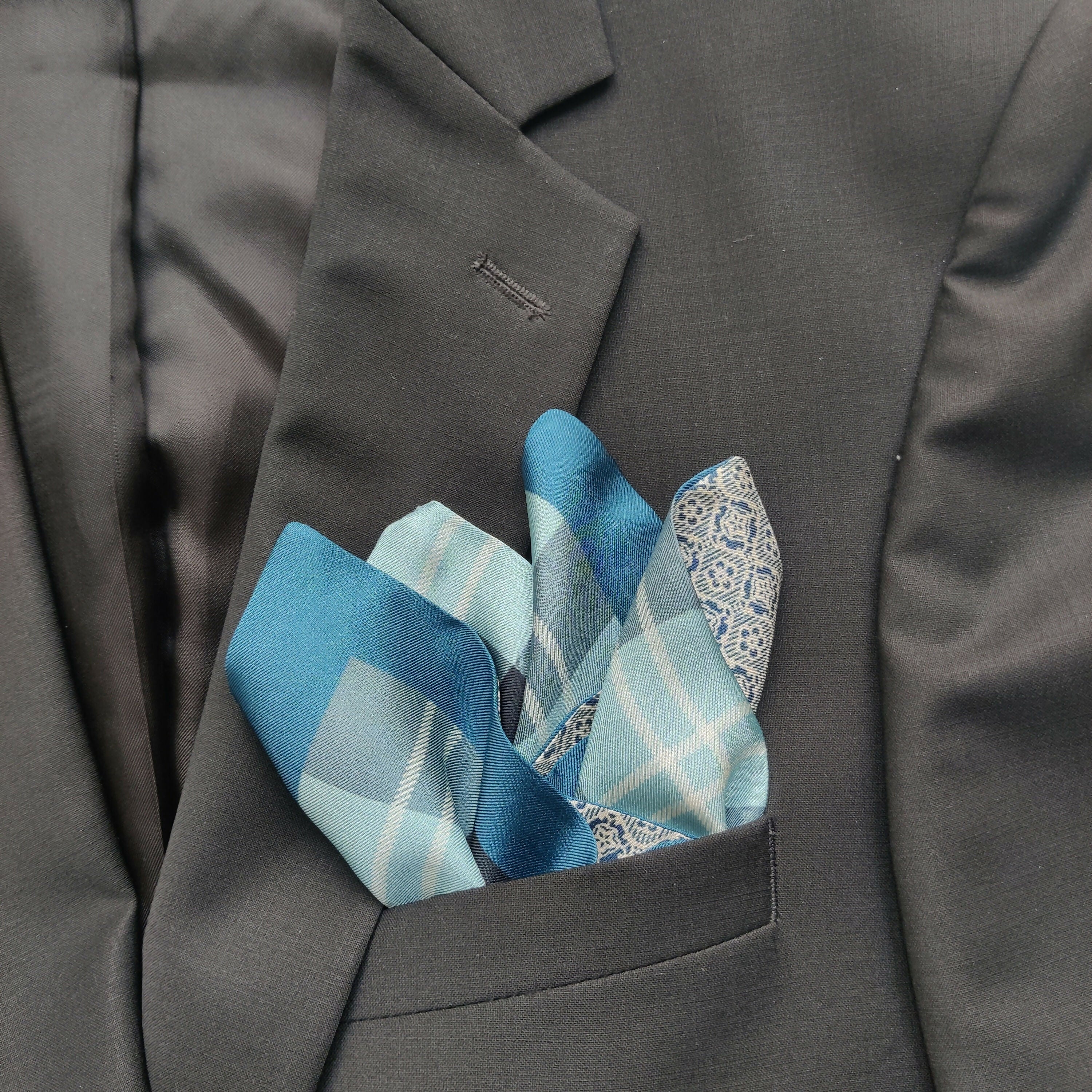 Pochette soie homme - check blue | EMPREINTES Paris