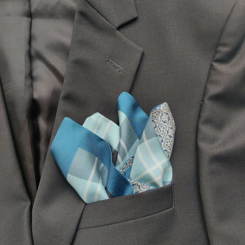 Pochette soie homme - check blue | EMPREINTES Paris - EMPREINTES Paris