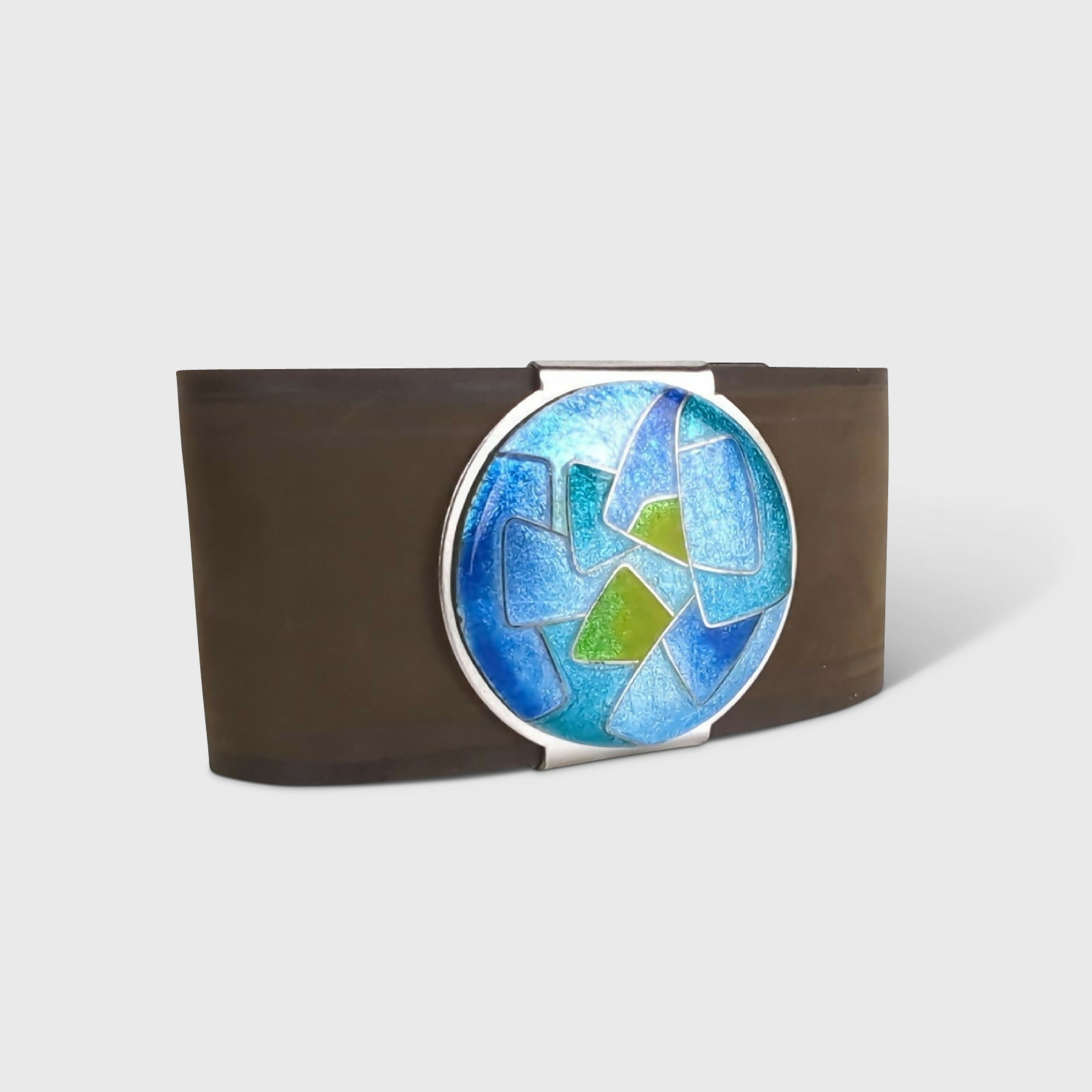 Bracelet manchette en cuir et émaux cloisonnés sur argent - Bleus | EMPREINTES Paris