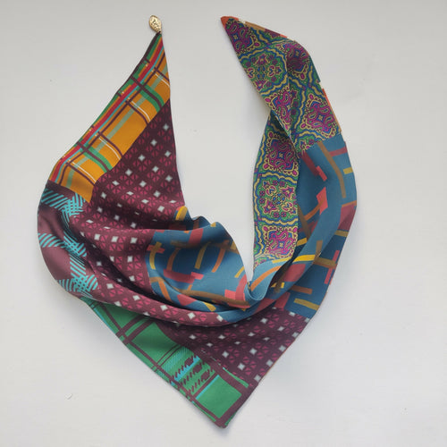 Foulard pointe soie- mosaïque stripe blue | EMPREINTES Paris - EMPREINTES Paris