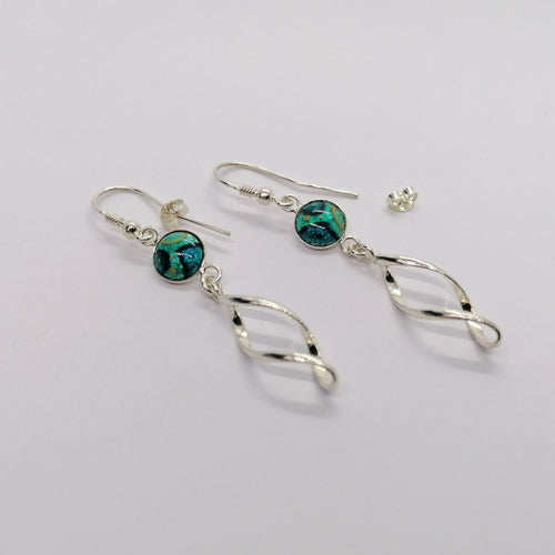 Boucles d'oreilles Spirales d'Argent en émail sur feuille d'argent - Turquoises | EMPREINTES Paris - EMPREINTES Paris