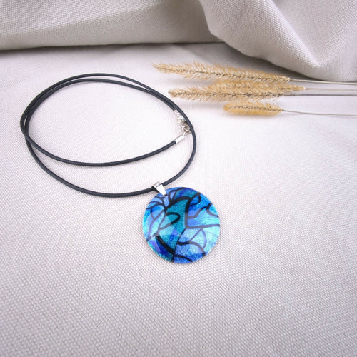 Collier en émail sur paillon d'argent - Lumière & Élégance - Bleus | EMPREINTES Paris - EMPREINTES Paris