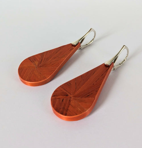 Boucles d'oreilles Gouttes avec marqueterie de paille Orange - crochets argent | EMPREINTES Paris - EMPREINTES Paris