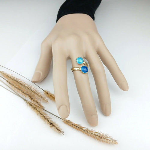 Bague 2 perles d'émail sur argent plaqué or | EMPREINTES Paris - EMPREINTES Paris