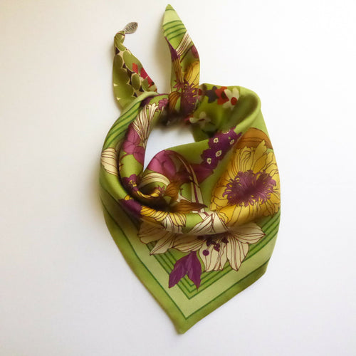 Foulard pointe soie- flower geometric green | EMPREINTES Paris - EMPREINTES Paris