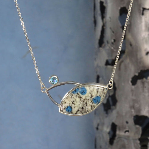 Pendentif Galaxie bleue en argent avec Jaspe K2 et Topaze - lumiss design copie | EMPREINTES Paris - EMPREINTES Paris