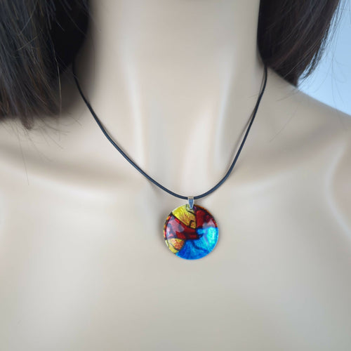 Collier en émail sur paillon d'argent - Lumière & Élégance - Rouge/Jaune | EMPREINTES Paris - EMPREINTES Paris