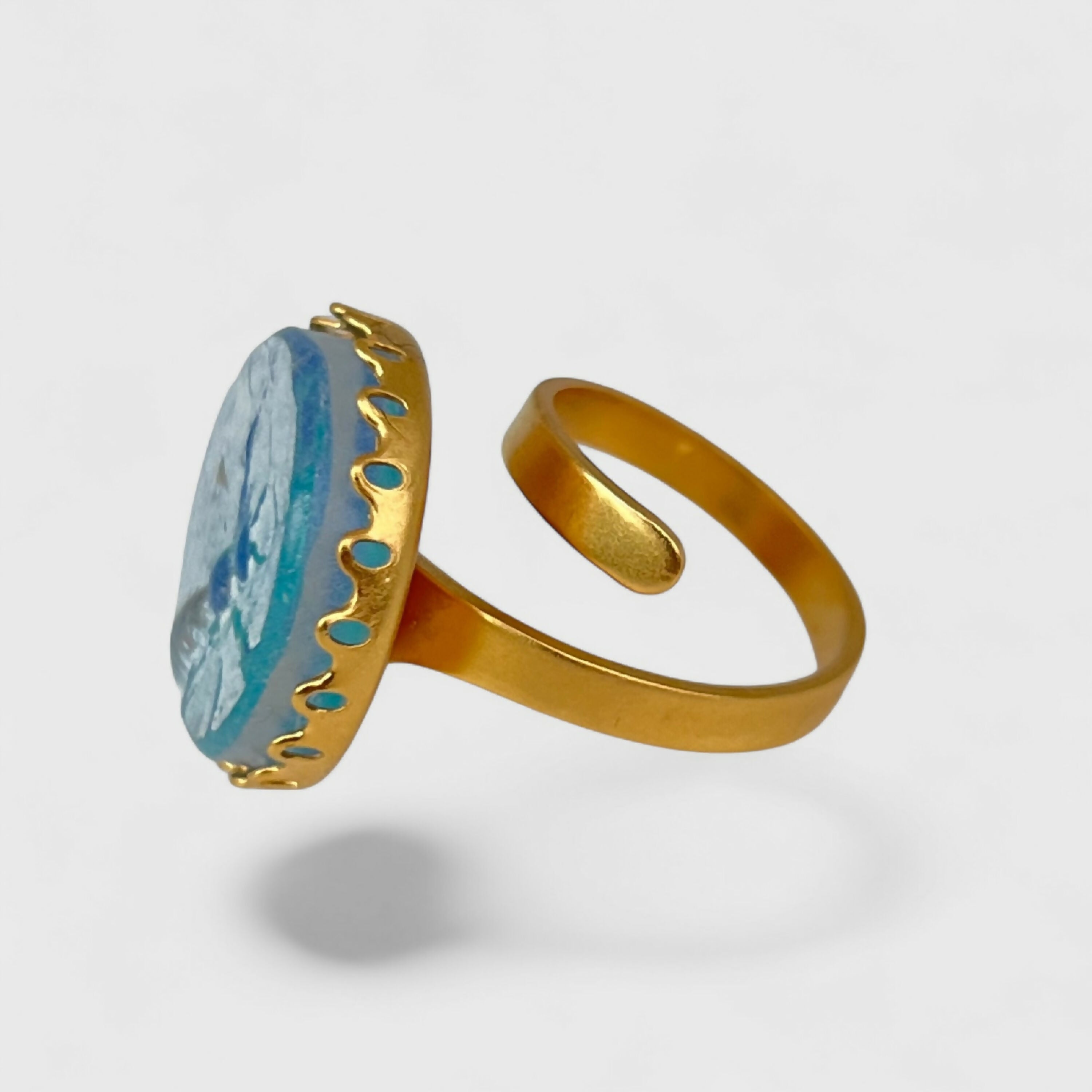 Bague réglable bleu turquoise et or motif abeille | EMPREINTES Paris