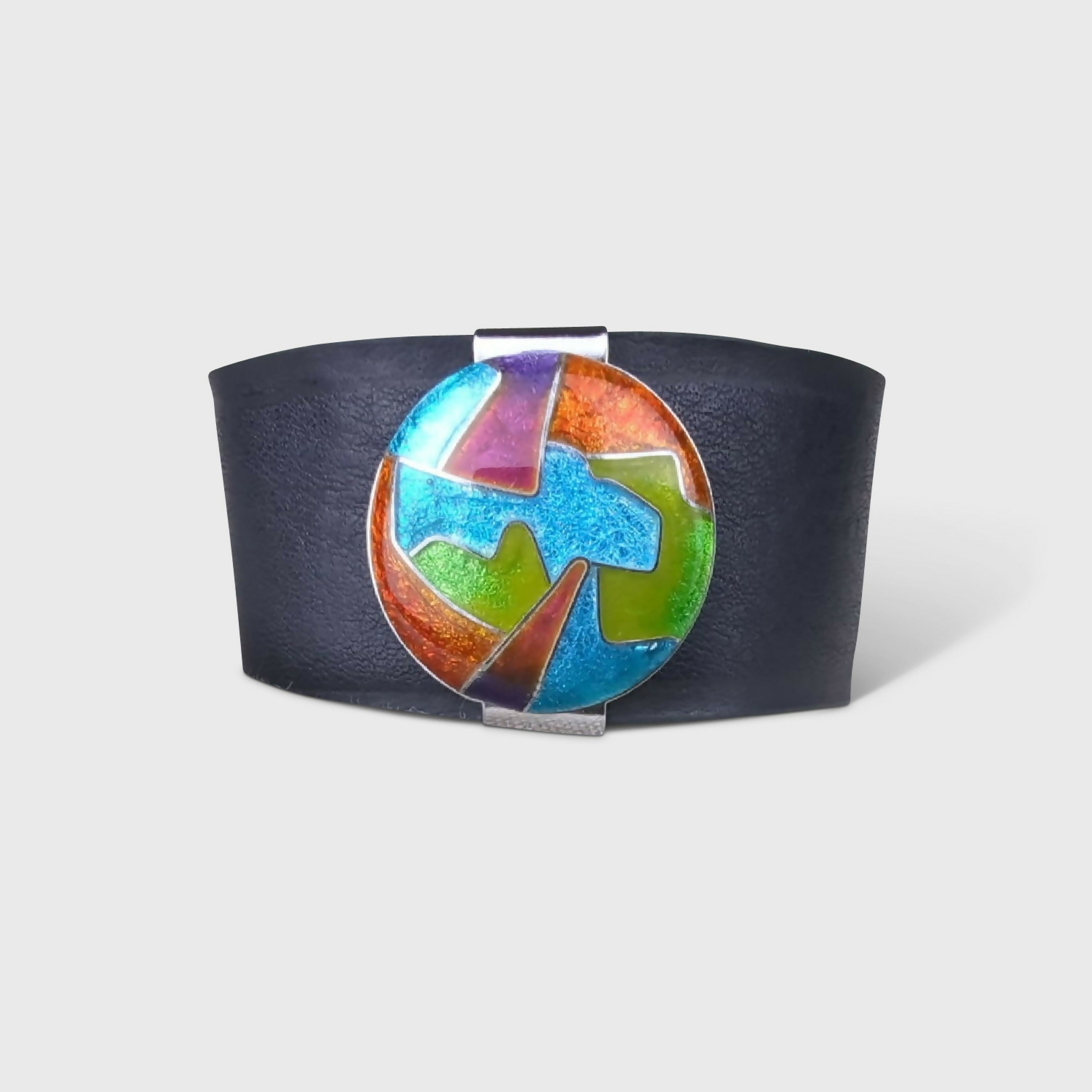 Bracelet manchette en cuir et émaux cloisonnés sur argent - multicolore | EMPREINTES Paris