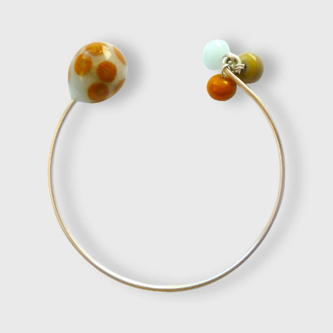 Bracelet jonc en verre albâtre bleu clair et moutarde | EMPREINTES Paris