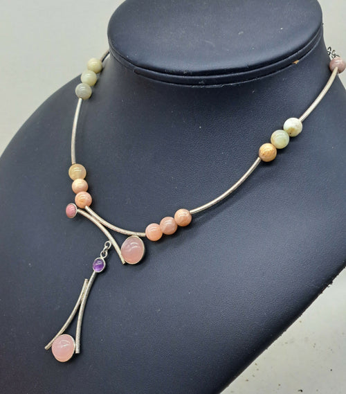 Collier argent , quartz rose | EMPREINTES Paris - EMPREINTES Paris