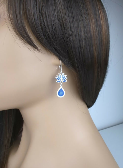 Les Lotus bleus- Boucles d'oreilles en émail | EMPREINTES Paris - EMPREINTES Paris