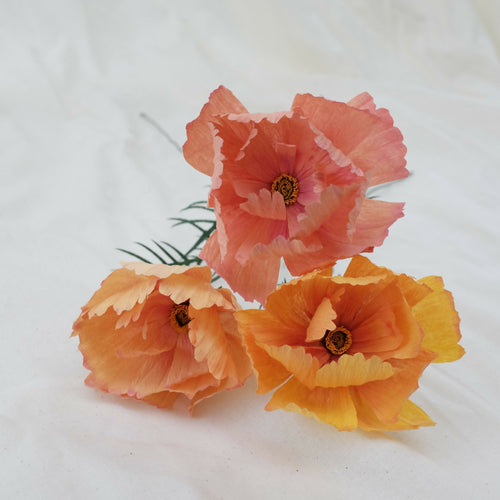 Bouquet de fleurs en papier tons chauds : roses sauvages, dahlia, trois cosmos | EMPREINTES Paris - EMPREINTES Paris