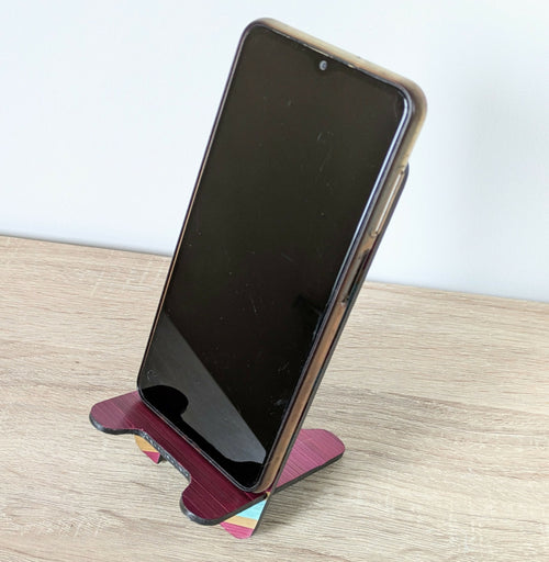 Support téléphone avec marqueterie de paille Bordeaux turquoise et dorée | EMPREINTES Paris - EMPREINTES Paris