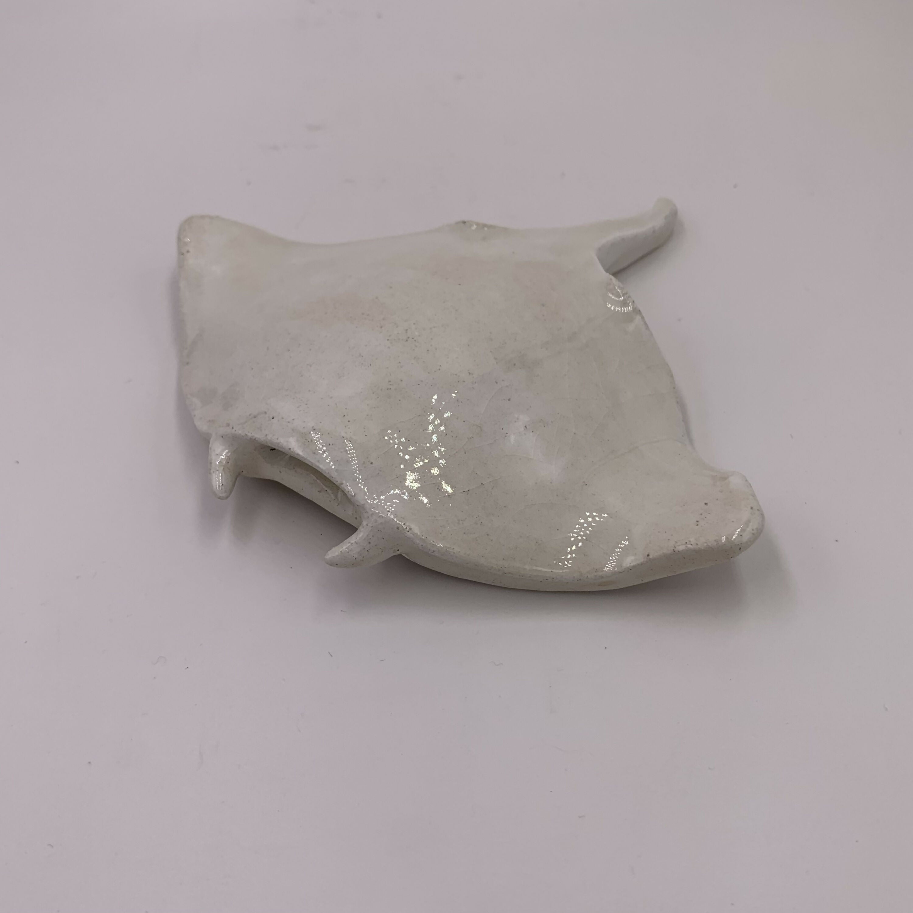 Sculpture moyenne petite Raie Manta en grès blanc - prenant copie | EMPREINTES Paris