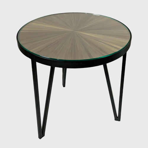 Table d'appoint pieds métal et plateaux avec marqueterie de Paille dorée | EMPREINTES Paris - EMPREINTES Paris