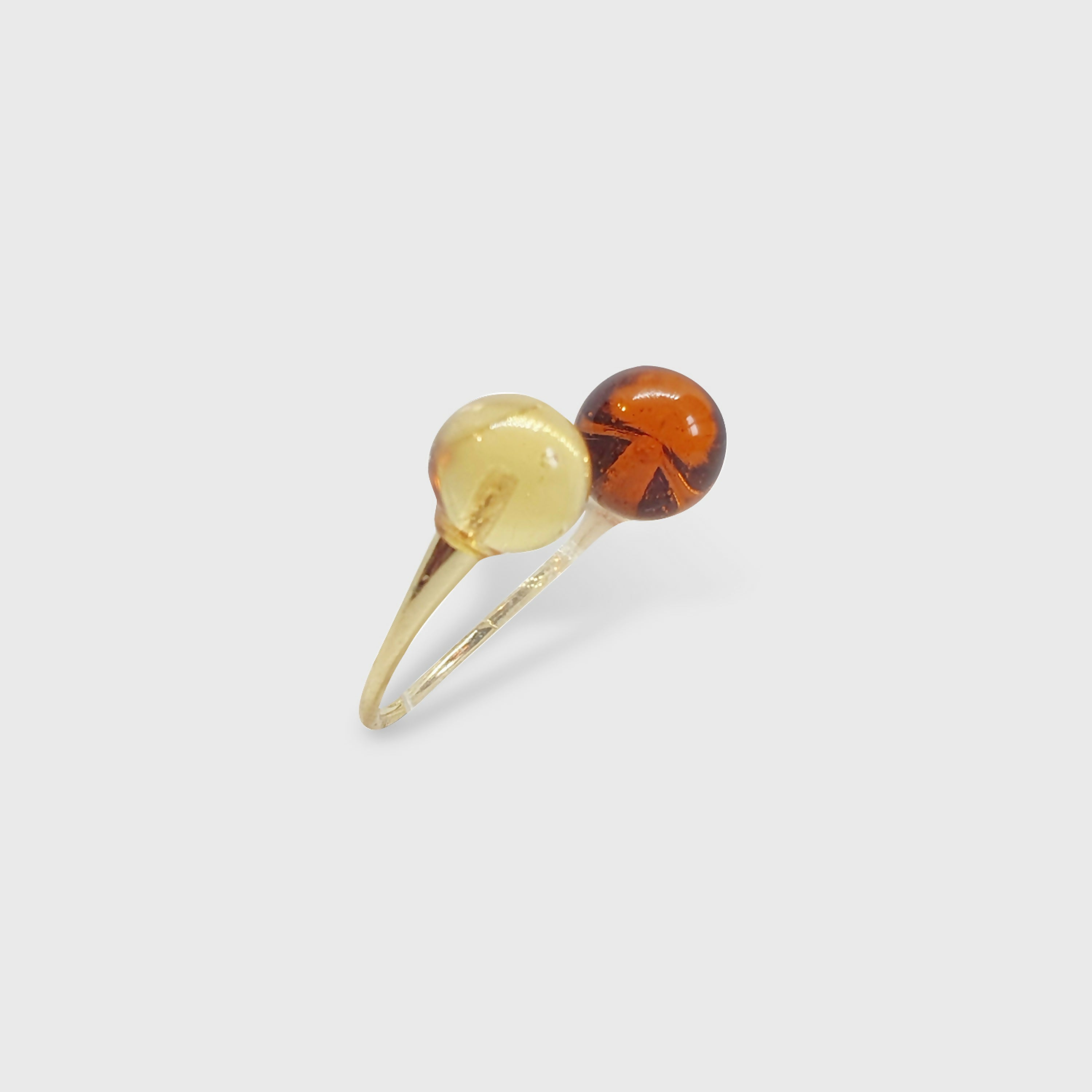 Bague dorée réglable - Duo de perles de verre ambre et citrine | EMPREINTES Paris