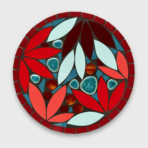 Dessous-de-plat mosaïque Magnolia rouge garance et bleu paon | EMPREINTES Paris - EMPREINTES Paris