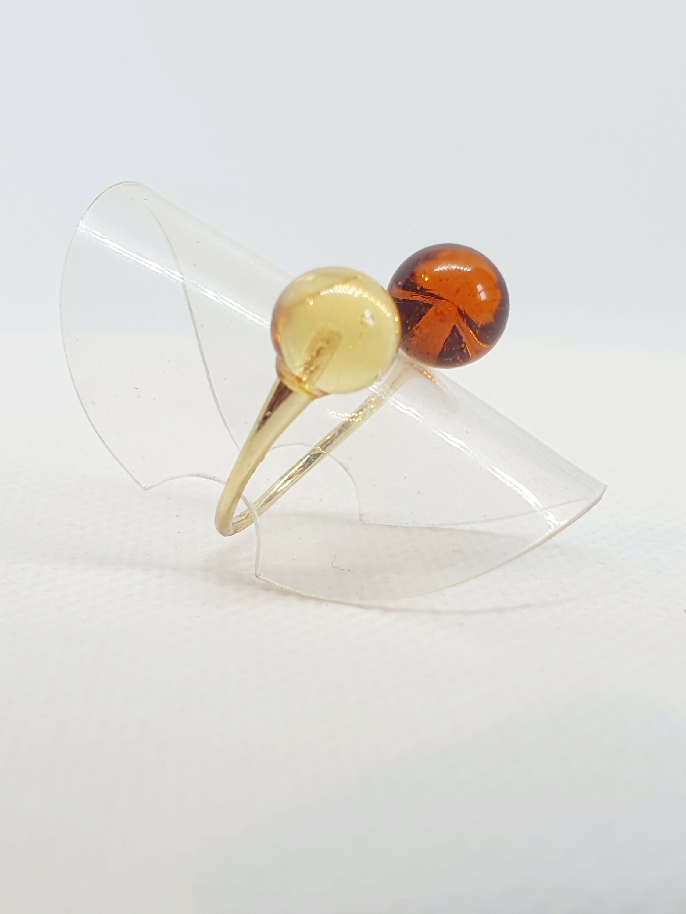 Bague dorée réglable - Duo de perles de verre ambre et citrine | EMPREINTES Paris