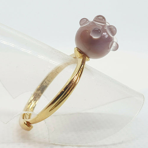Bague réglable dorée - Perle de verre Rose Poudré et gouttes de rosée | EMPREINTES Paris - EMPREINTES Paris